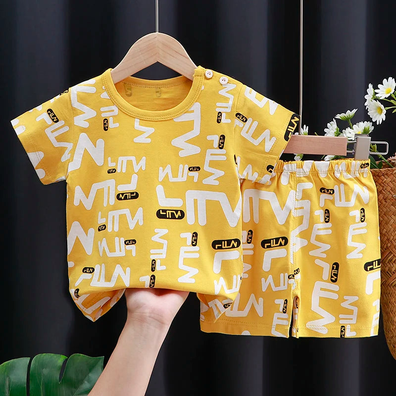 Kids Clothes Set Baby Boy/Girl T-Shirt + Shorts Summer Clothing Cotton Cartoon Casual Boys Tracksuit Children Baby Clothes Set