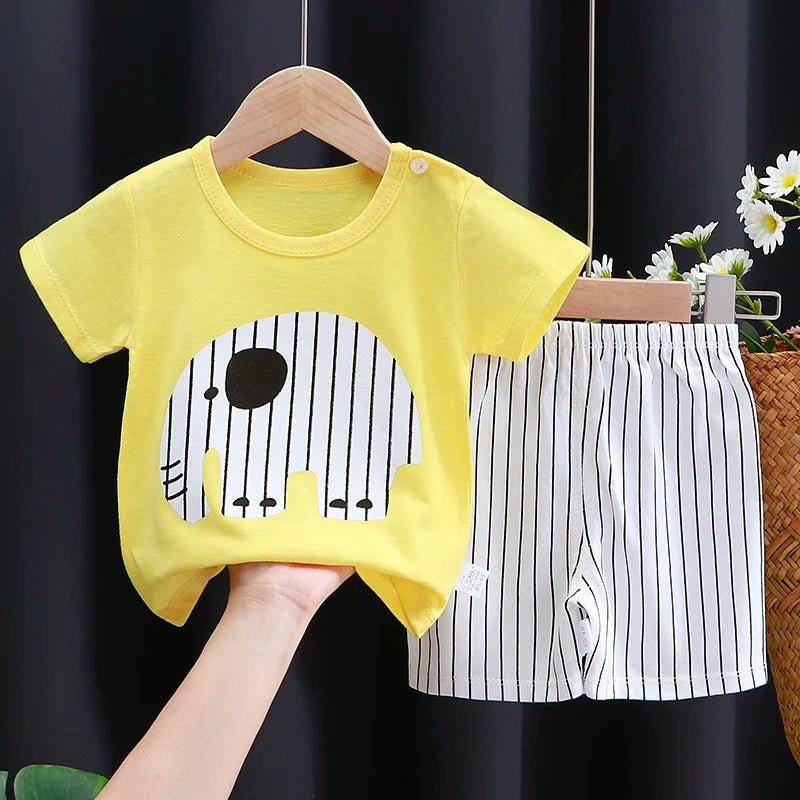 Kids Clothes Set Baby Boy/Girl T-Shirt + Shorts Summer Clothing Cotton Cartoon Casual Boys Tracksuit Children Baby Clothes Set