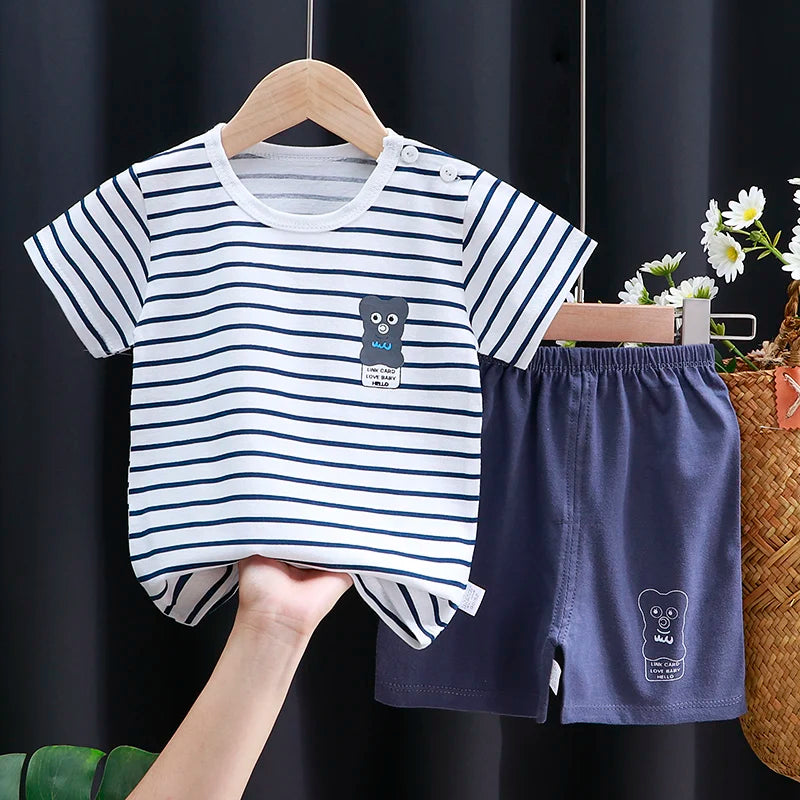 Kids Clothes Set Baby Boy/Girl T-Shirt + Shorts Summer Clothing Cotton Cartoon Casual Boys Tracksuit Children Baby Clothes Set