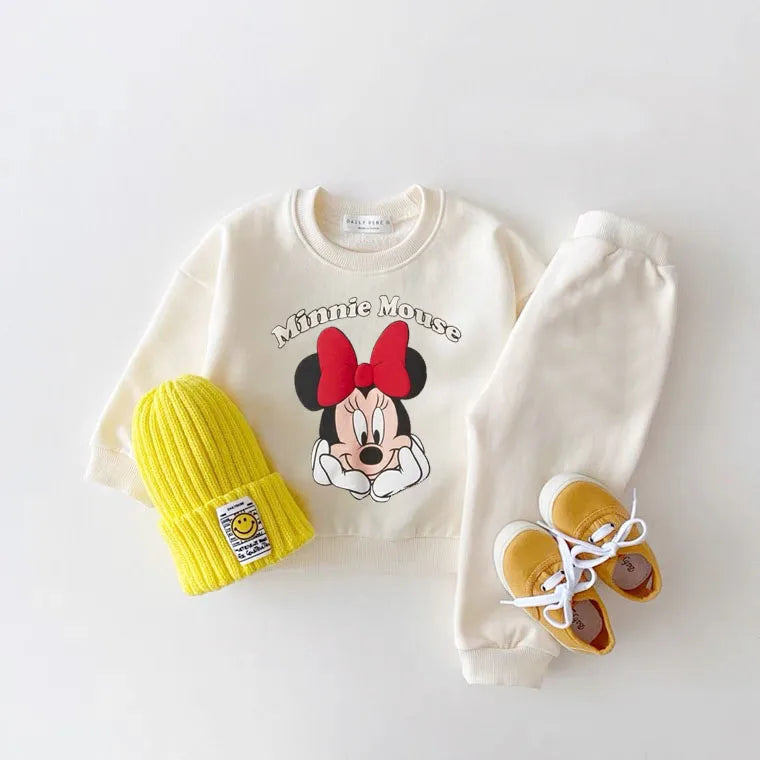 Mickey Mouse Printed Sweatshirts Sets Child New Style O-neck Hoodies +Trousers Baby Boys Casual Fashion Cartoon Gray Tracksuits