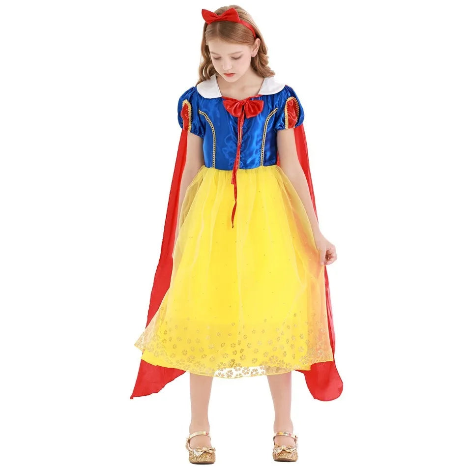 Snow White Dress Puff Sleeve Princess Dress for Girls Halloween Costume Child Christmas Clothes Birthday Gift Fantasia Infantil