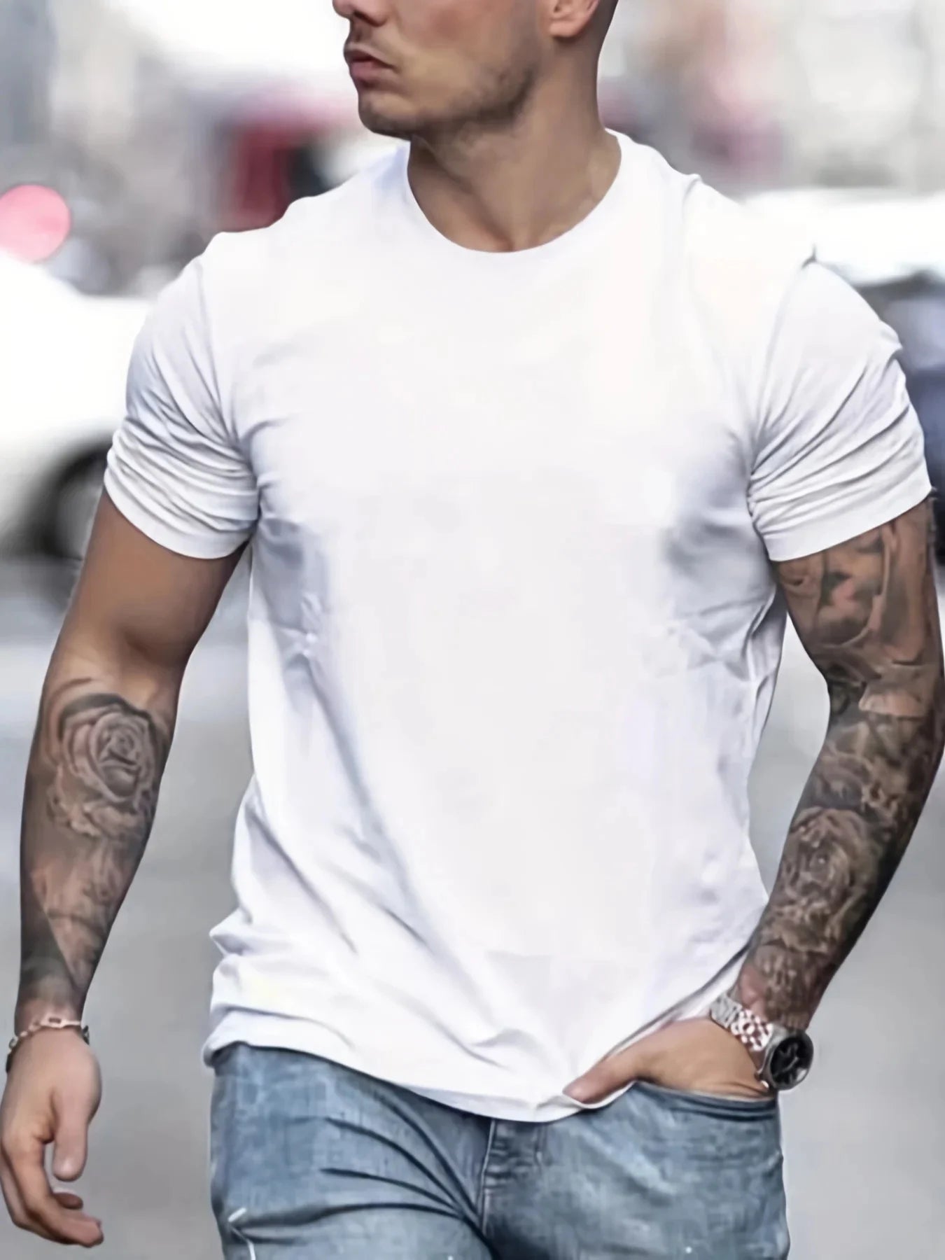 Men's Summer Loose Size 100% Cotton Bird Print Slim Fit Casual Round Neck Short Sleeve T-shirt Top