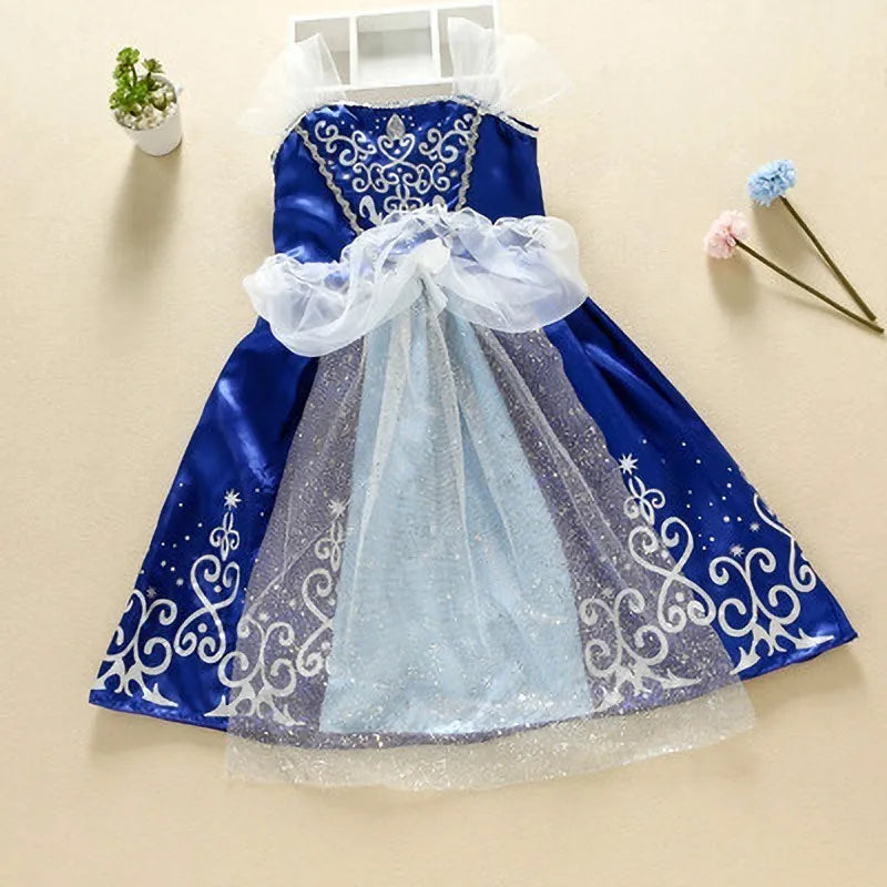 Kids Princess Costume Children Elsa Anna Halloween Dress Girl Jasmine Moana Dinner Dress Rapunzel Mermaid Pageant Disguise 3-10Y