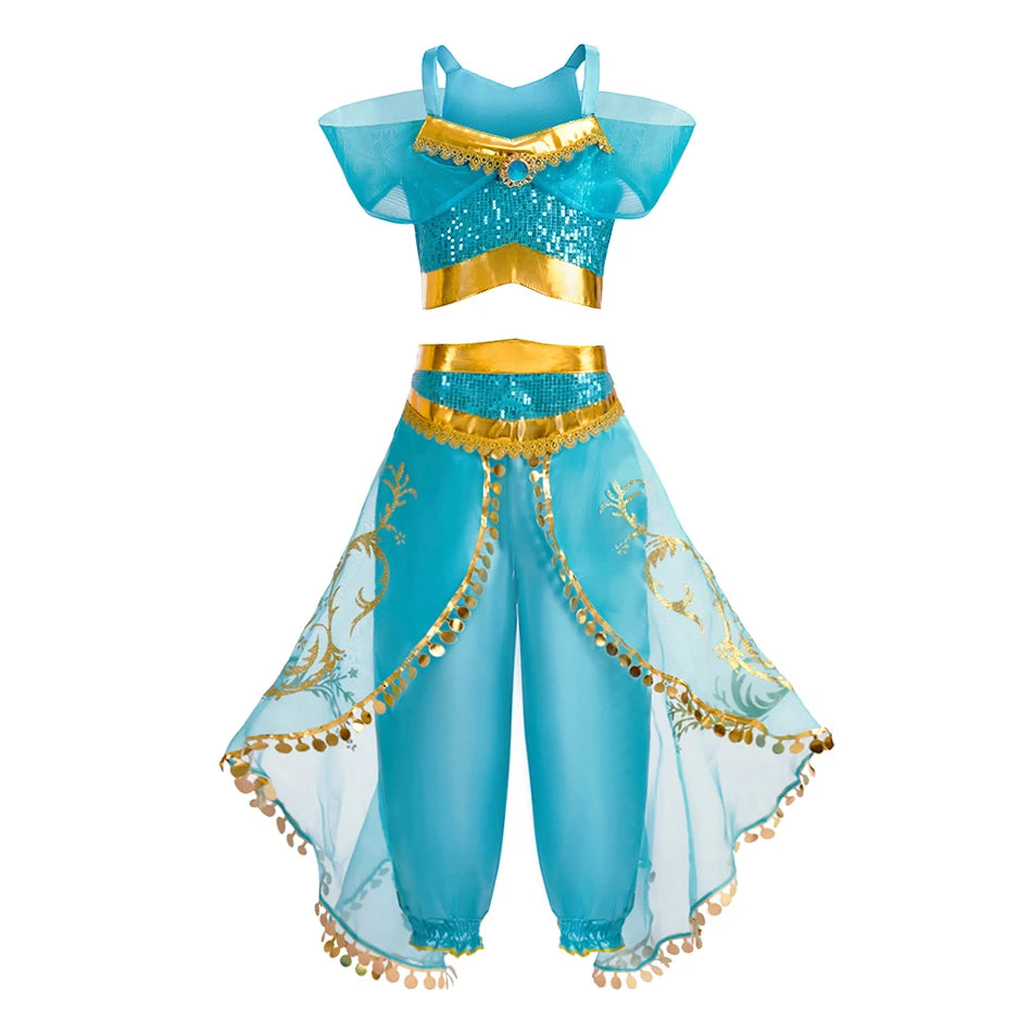 Kids Princess Costume Children Elsa Anna Halloween Dress Girl Jasmine Moana Dinner Dress Rapunzel Mermaid Pageant Disguise 3-10Y