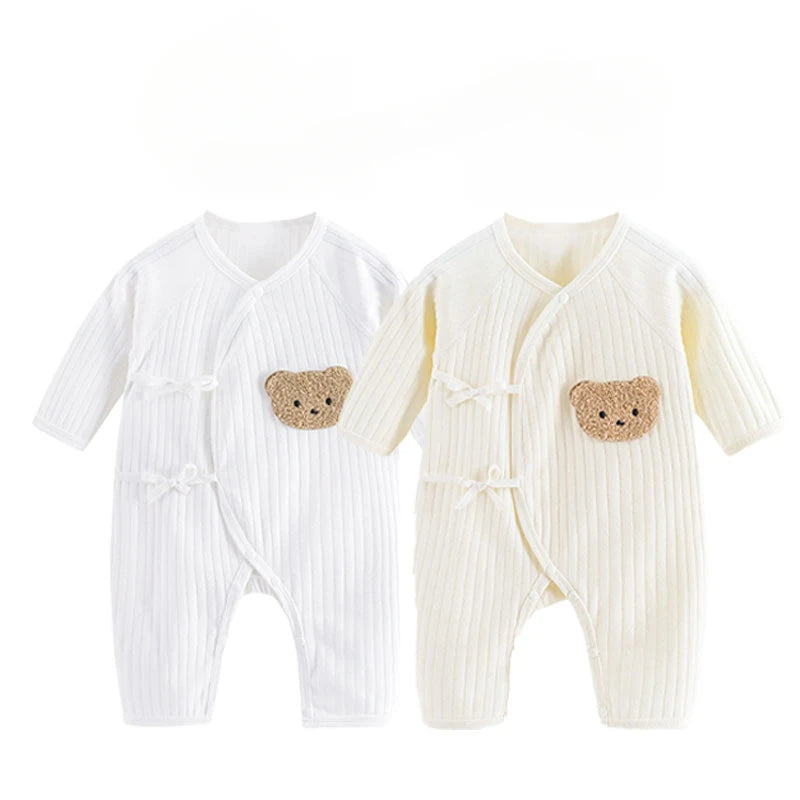 Boys Girls One Piece Outfit  100% Cotton Newborn Baby Long Sleeve Romper Infant Solid Knitting Thin Jumpsuit For Seasons