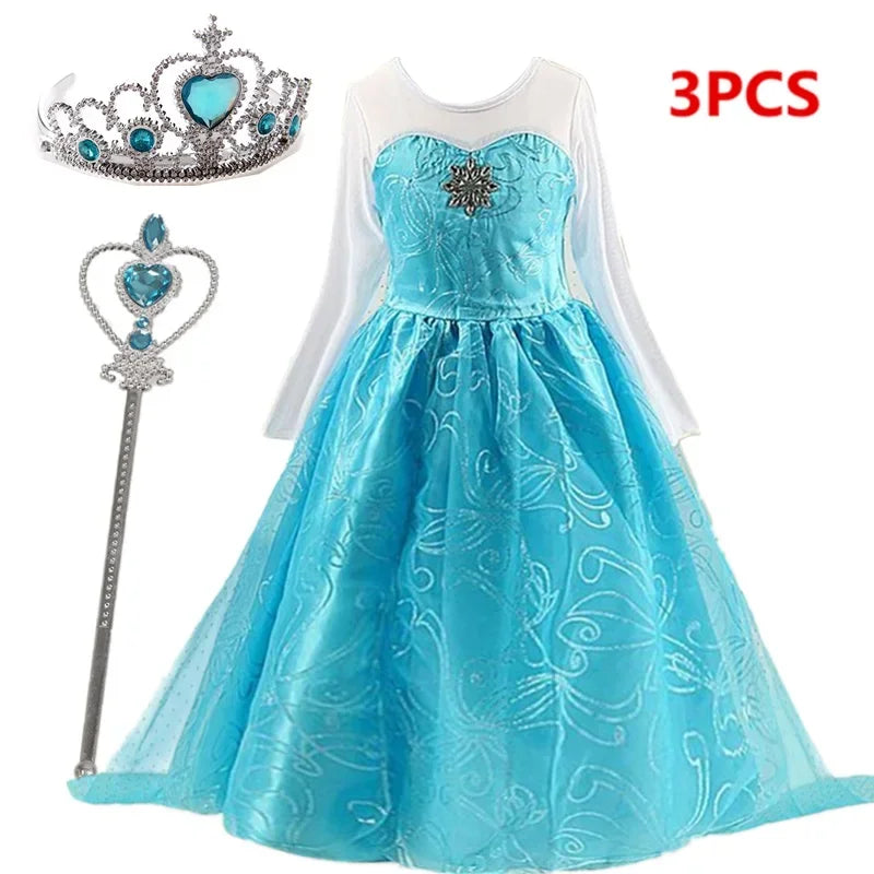 Girls Snow Queen Elsa Kids Costumes For Girl 2024 Carnival Party Prom Gown Robe-Playing Children Clothing Frozen Princess Dress