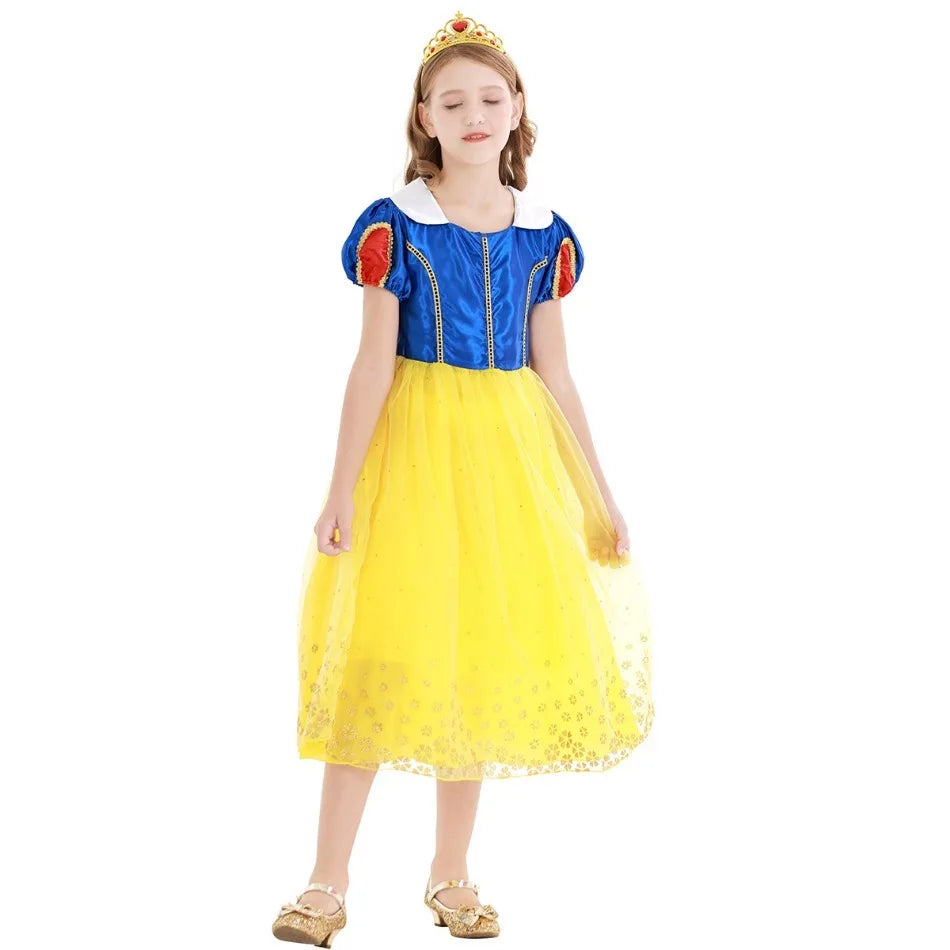 Snow White Dress Puff Sleeve Princess Dress for Girls Halloween Costume Child Christmas Clothes Birthday Gift Fantasia Infantil