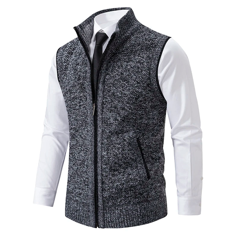 Autumn Winter Knit Vests Men Stand Collar Solid Color Knitted Sleeveless Sweatercoat Man Zipper Vest Cardigan Knitting Waistcoat