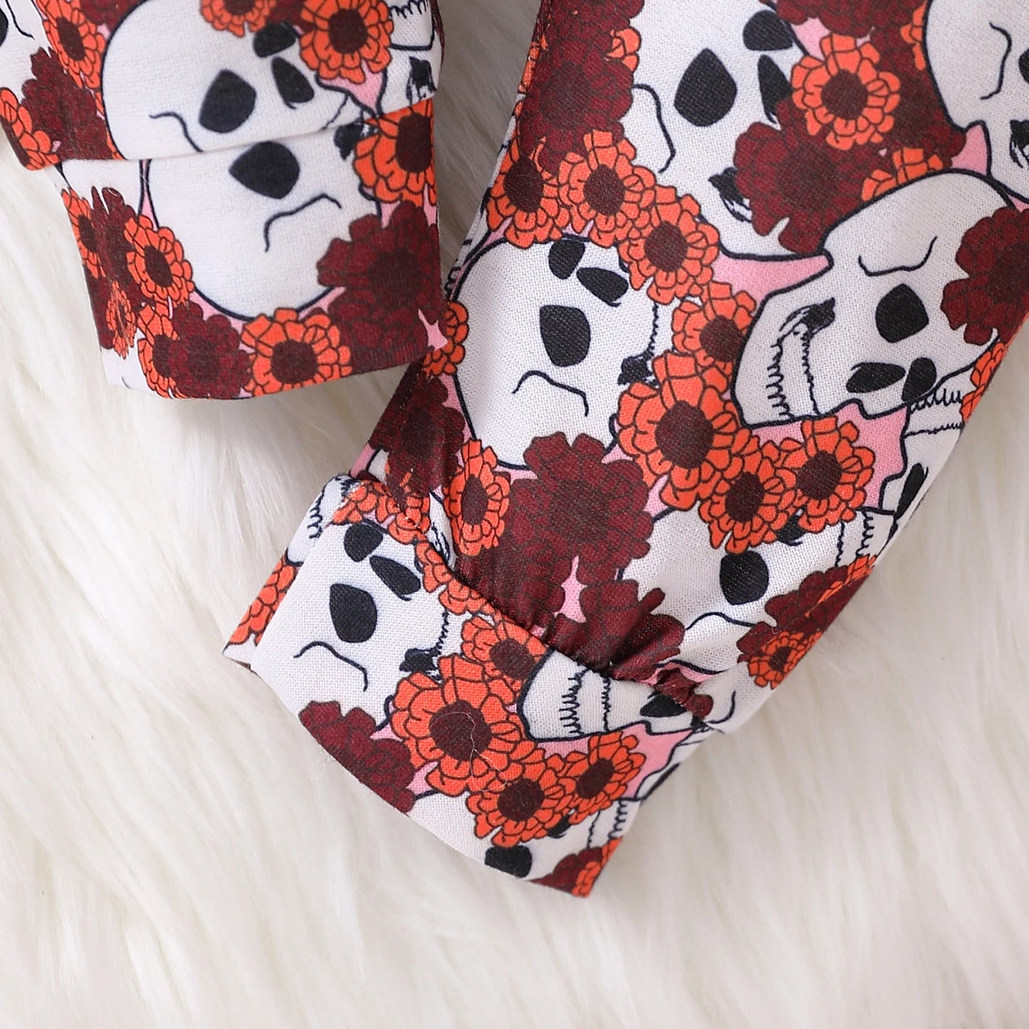 2pcs 2 Piece Set Newborn Baby Outfits Halloween O-Neck Long Sleeved Skull Letter ’Howday‘ Print Top+Flower Skull Print Pants