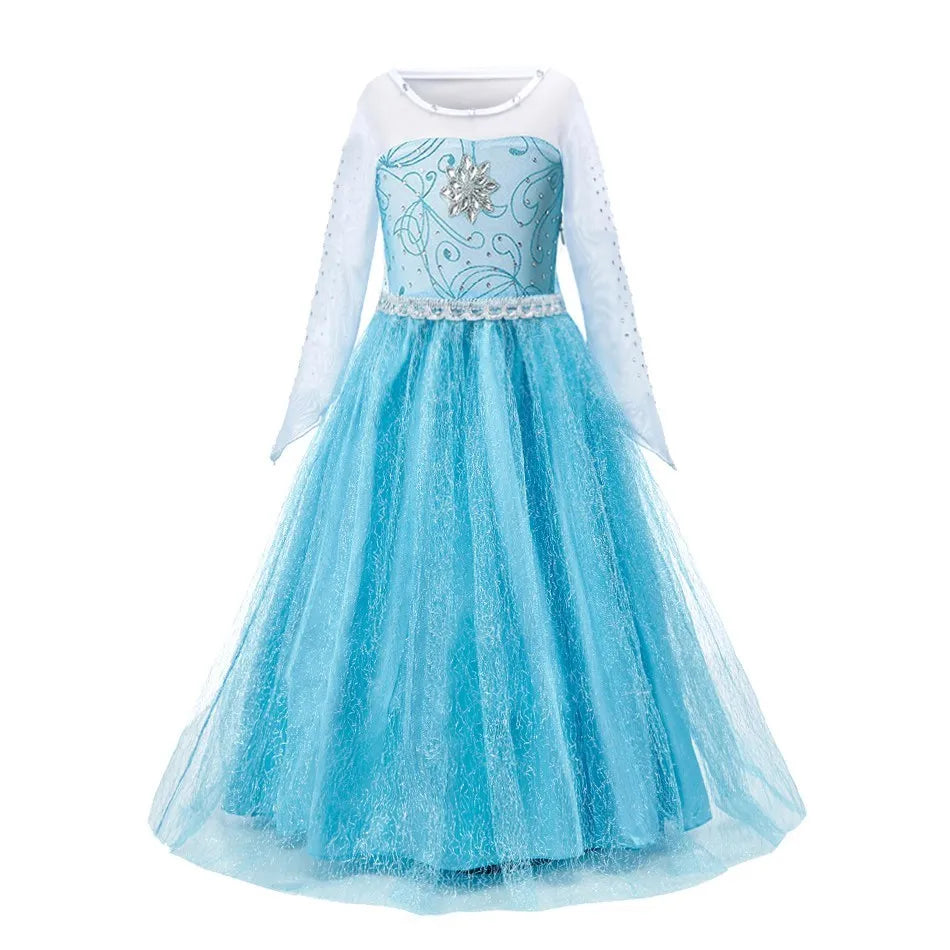 Girls Jasmine Princess Dress Children Elsa Anna Bella Rapunzel Mermaid Costume Kids Snow White Cinderella Aurora Dress