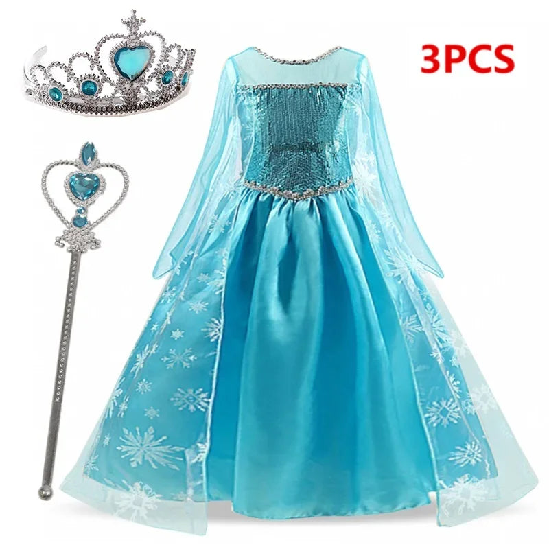 Girls Snow Queen Elsa Kids Costumes For Girl 2024 Carnival Party Prom Gown Robe-Playing Children Clothing Frozen Princess Dress