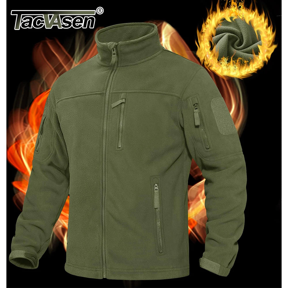 TACVASEN Men's Fleece Jacket Soft Warmth Windproof Full Zip Up Coat Multiple Zipper Pockets Hiking Working Outdoors Windbreaker