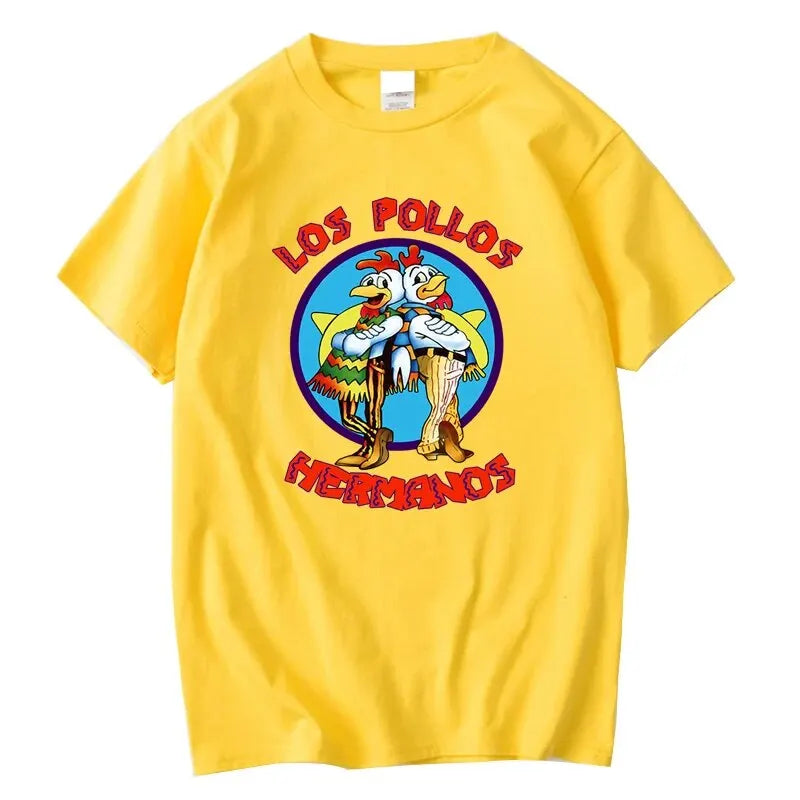 LOS POLLOS Hermanos Funny Printed T-Shirt Men Fashion Casual Short Sleeves Summer Cotton Breathable Tshirt Chicken Brothers Tees