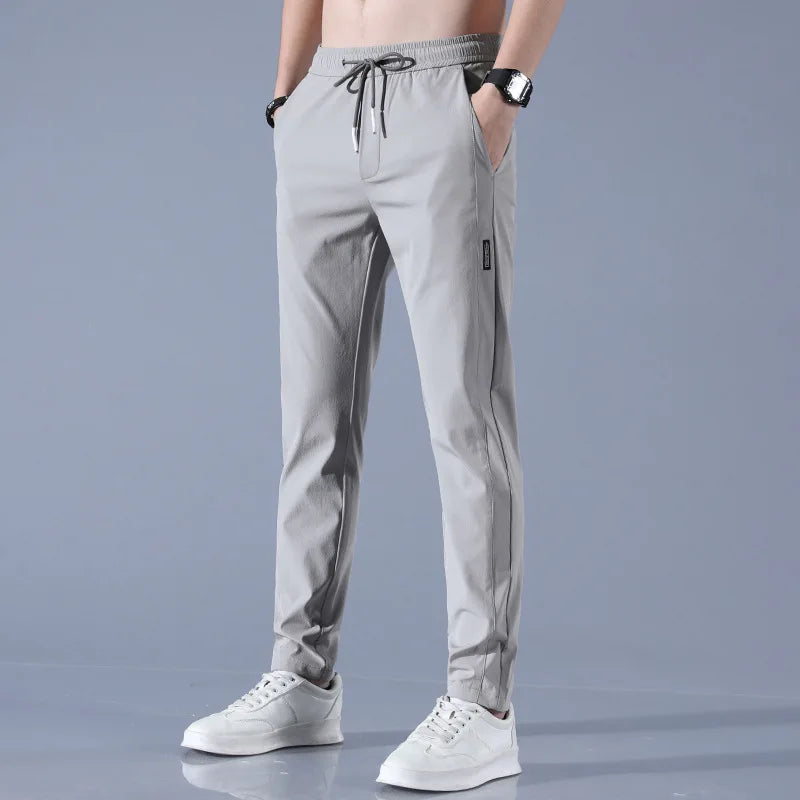 Ice Silk Men's Pants 2023 Summer New Black Gray Thin Business Casual Pants Outdoor Elastic Breathable Straight Leg Sweatpants