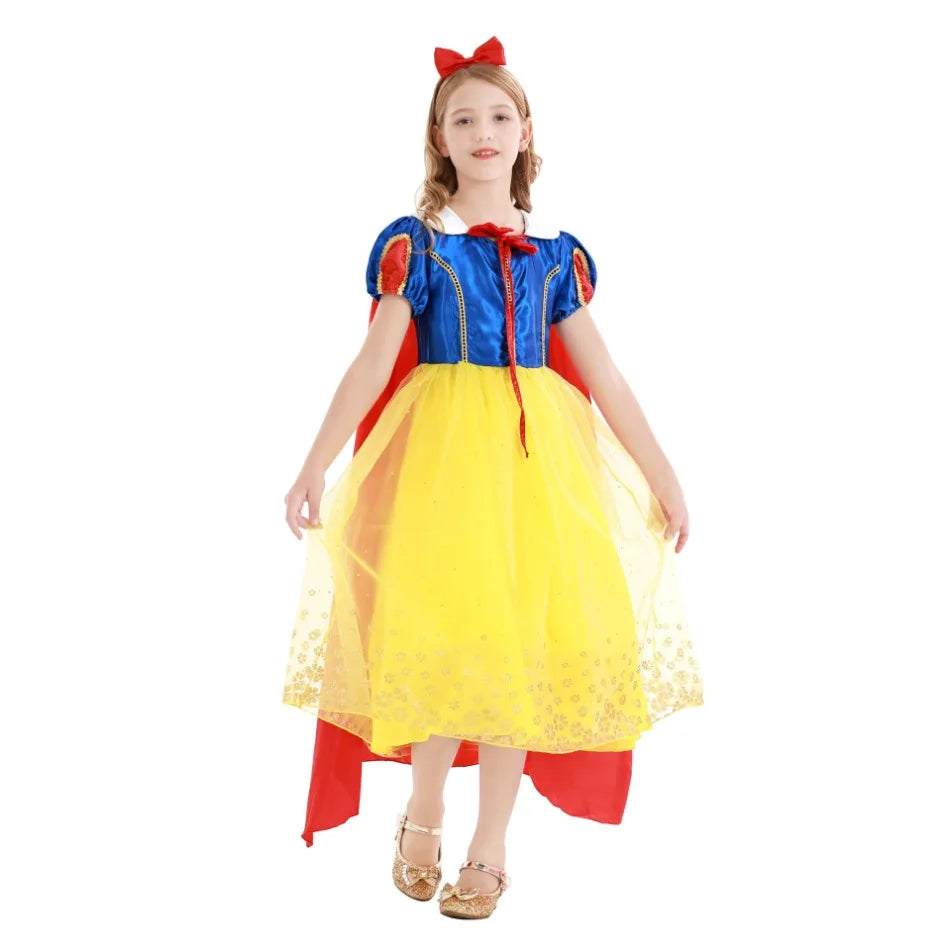 Snow White Dress Puff Sleeve Princess Dress for Girls Halloween Costume Child Christmas Clothes Birthday Gift Fantasia Infantil