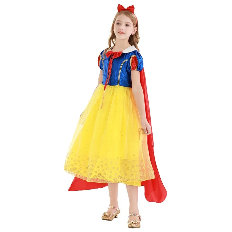 Snow White Dress Puff Sleeve Princess Dress for Girls Halloween Costume Child Christmas Clothes Birthday Gift Fantasia Infantil