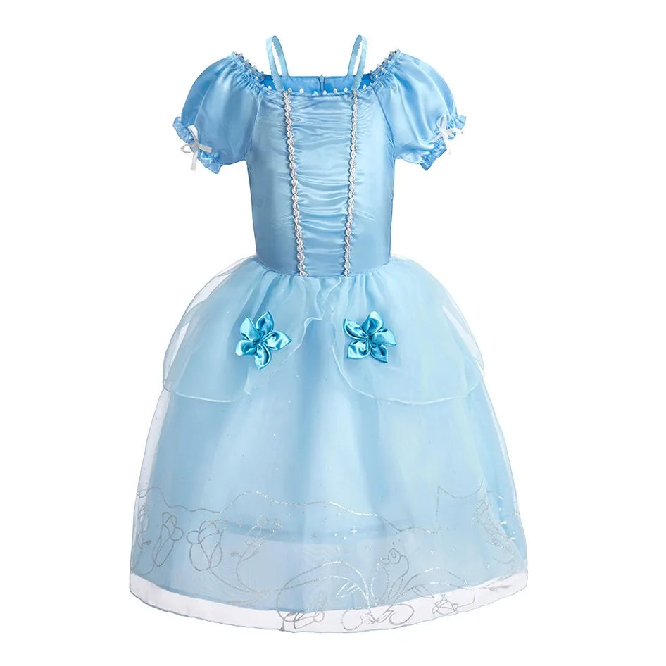 Girls Princess Dress Kids Cinderella Snow White Aurora Sofia Rapunzel Cinderella Halloween Costume Children Birthday Party Dress