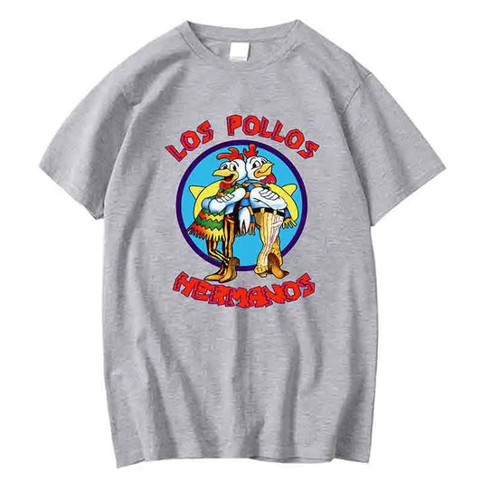 LOS POLLOS Hermanos Funny Printed T-Shirt Men Fashion Casual Short Sleeves Summer Cotton Breathable Tshirt Chicken Brothers Tees