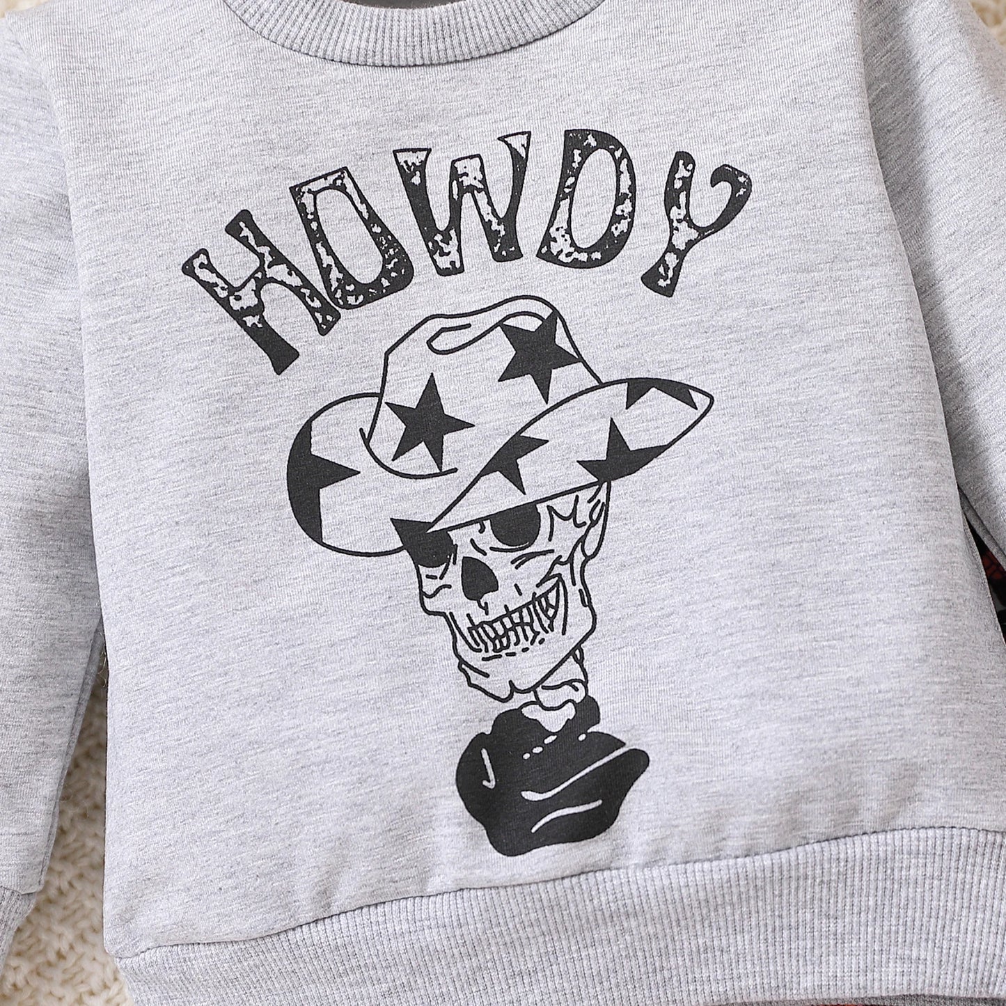 2pcs 2 Piece Set Newborn Baby Outfits Halloween O-Neck Long Sleeved Skull Letter ’Howday‘ Print Top+Flower Skull Print Pants