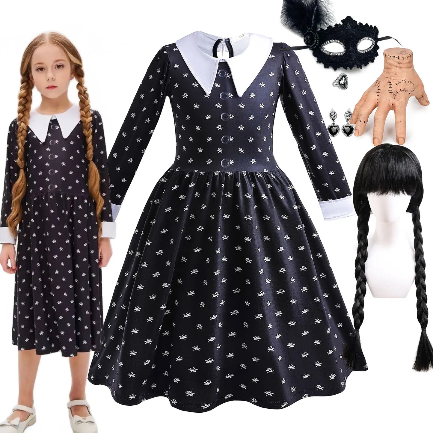 Vinagte Gothic Black Dress Girls Wednesday TV Series Role Playing Costume Toddler Halloween Addams Weirdo Family Cosplay Apparel