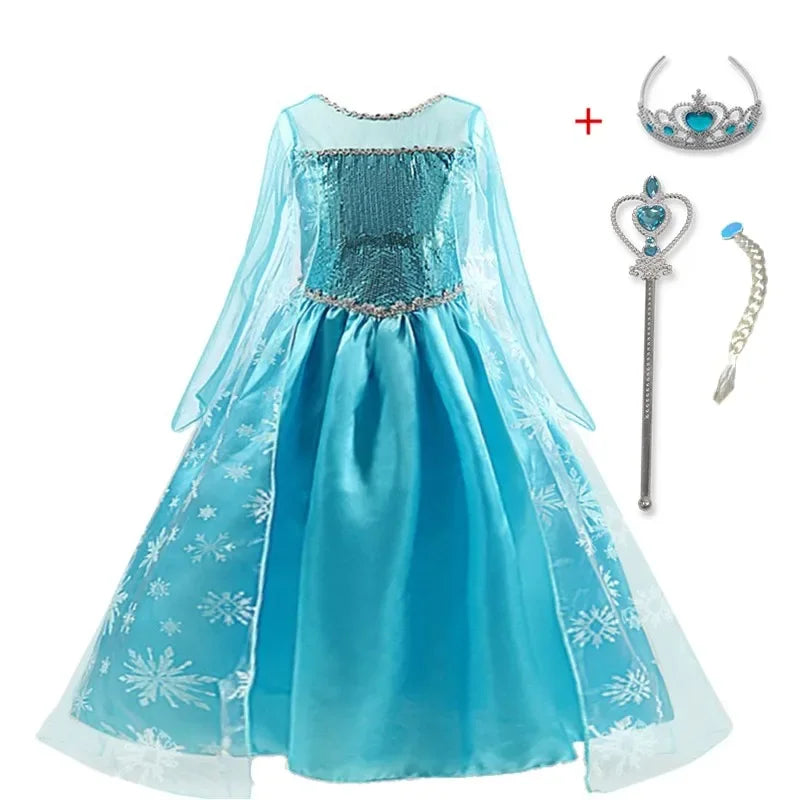 Girls Snow Queen Elsa Kids Costumes For Girl 2024 Carnival Party Prom Gown Robe-Playing Children Clothing Frozen Princess Dress