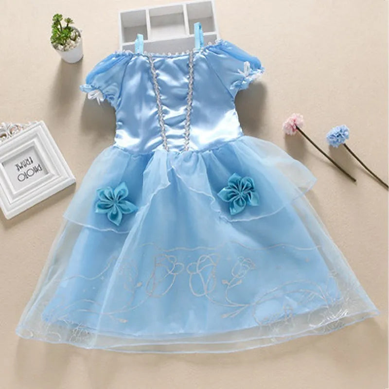 Kids Princess Costume Children Elsa Anna Halloween Dress Girl Jasmine Moana Dinner Dress Rapunzel Mermaid Pageant Disguise 3-10Y