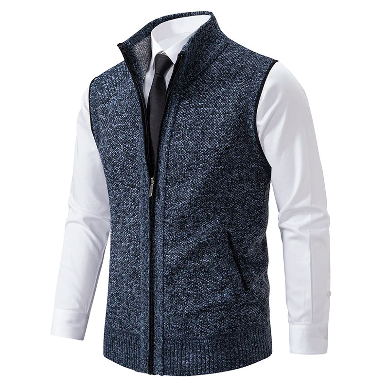 Autumn Winter Knit Vests Men Stand Collar Solid Color Knitted Sleeveless Sweatercoat Man Zipper Vest Cardigan Knitting Waistcoat