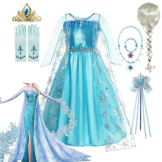 Girls Snow Queen Elsa Kids Costumes For Girl 2024 Carnival Party Prom Gown Robe-Playing Children Clothing Frozen Princess Dress