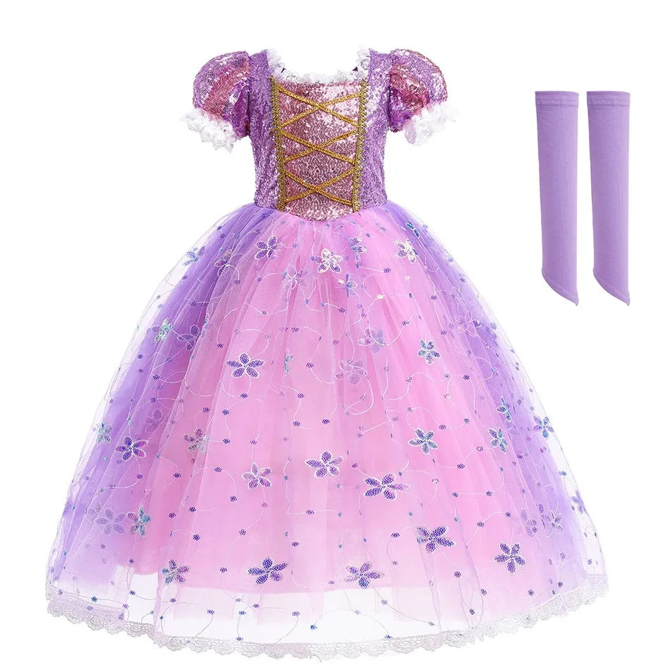 Girls Jasmine Princess Dress Children Elsa Anna Bella Rapunzel Mermaid Costume Kids Snow White Cinderella Aurora Dress