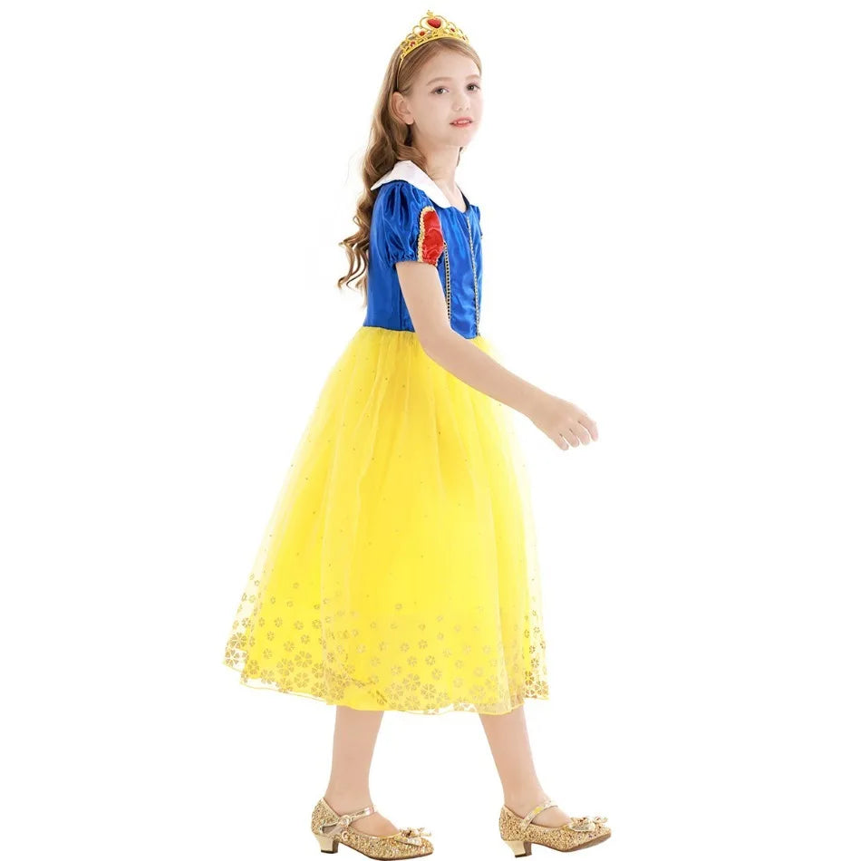 Snow White Dress Puff Sleeve Princess Dress for Girls Halloween Costume Child Christmas Clothes Birthday Gift Fantasia Infantil