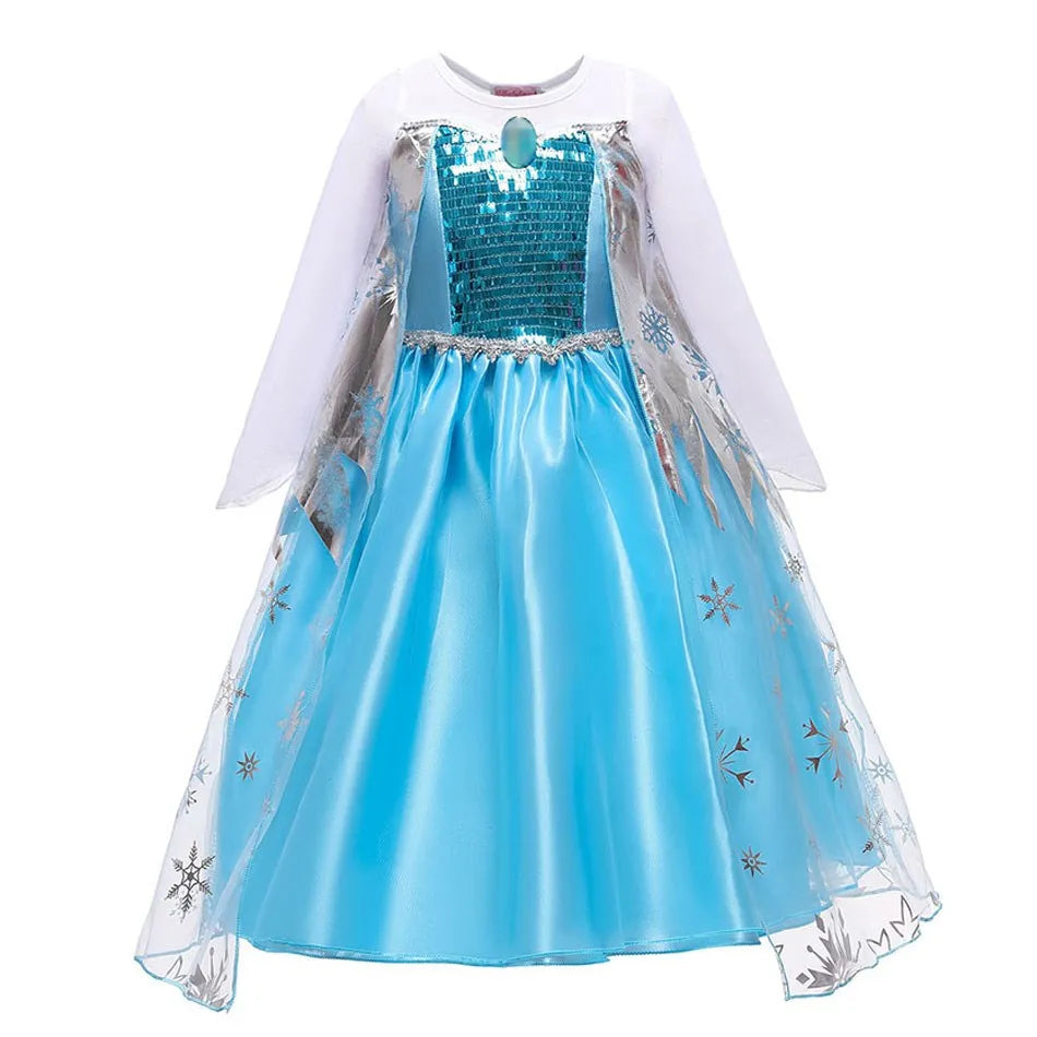 Girls Jasmine Princess Dress Children Elsa Anna Bella Rapunzel Mermaid Costume Kids Snow White Cinderella Aurora Dress