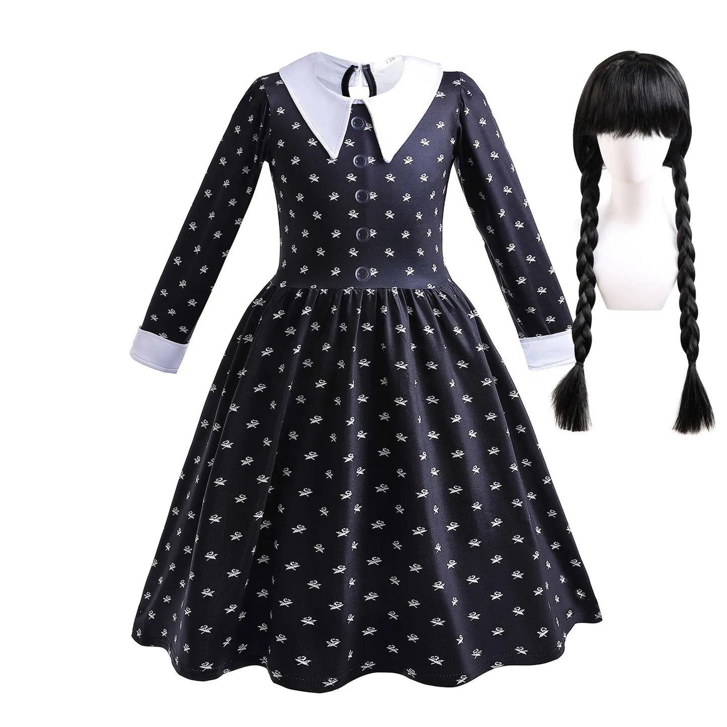 Vinagte Gothic Black Dress Girls Wednesday TV Series Role Playing Costume Toddler Halloween Addams Weirdo Family Cosplay Apparel