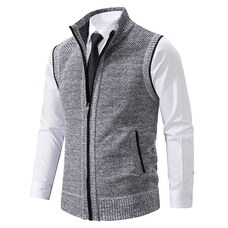 Autumn Winter Knit Vests Men Stand Collar Solid Color Knitted Sleeveless Sweatercoat Man Zipper Vest Cardigan Knitting Waistcoat