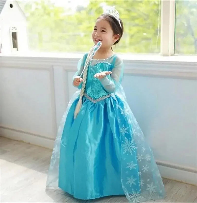 Girls Snow Queen Elsa Kids Costumes For Girl 2024 Carnival Party Prom Gown Robe-Playing Children Clothing Frozen Princess Dress