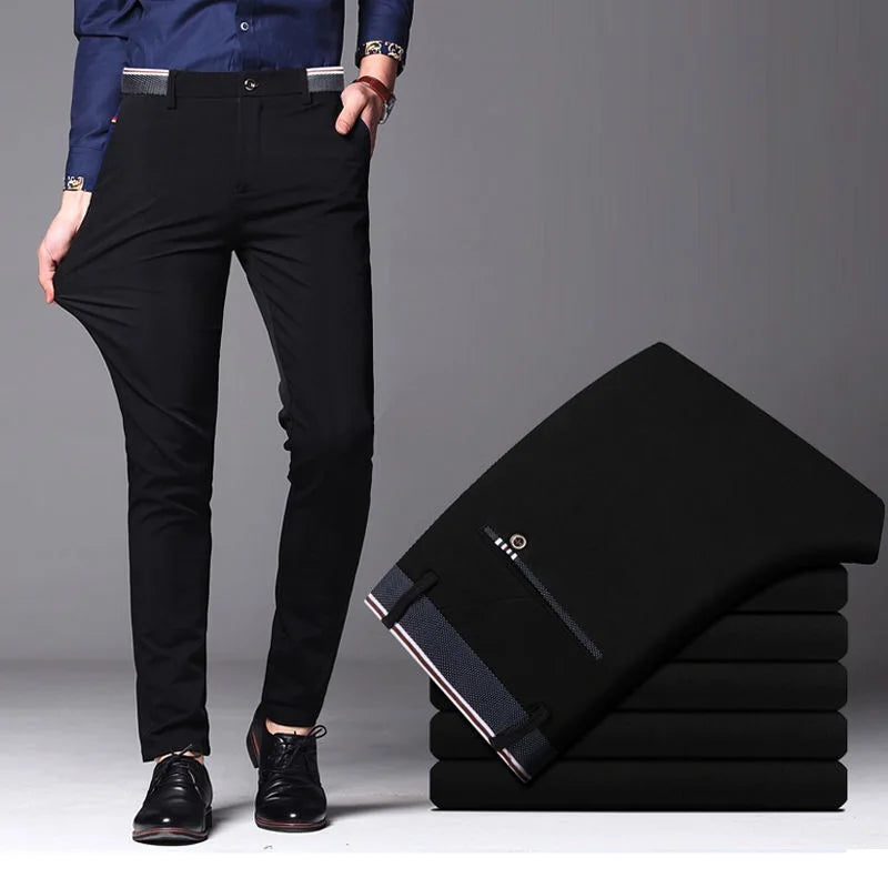 Men's Summer Fashion Business Casual Long Pants Suit Pants Male Elastic Straight Formal Trousers Plus Big Size 28-40