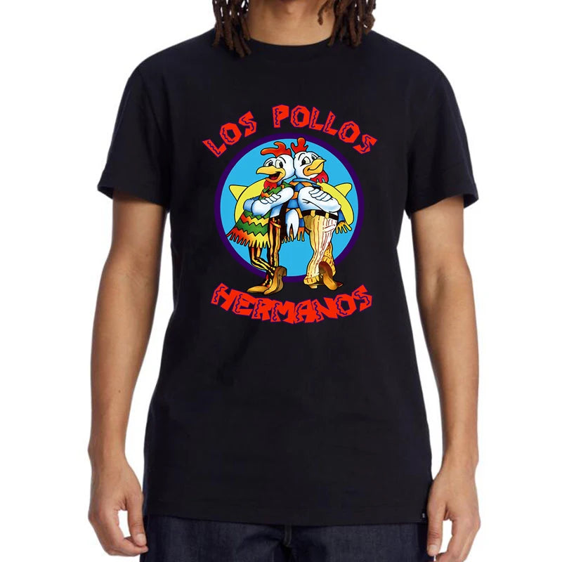 LOS POLLOS Hermanos Funny Printed T-Shirt Men Fashion Casual Short Sleeves Summer Cotton Breathable Tshirt Chicken Brothers Tees