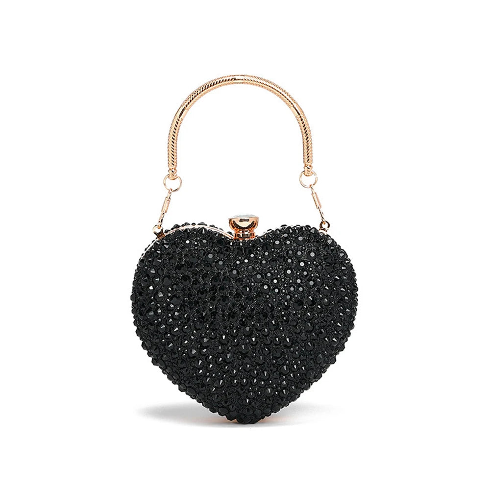 Luxury Diamond Inlay Heart Shape Crystal Clutch Purse Stones Evening Wedding Party Shoulder Bag Handle Rhinestone Mini Handbags