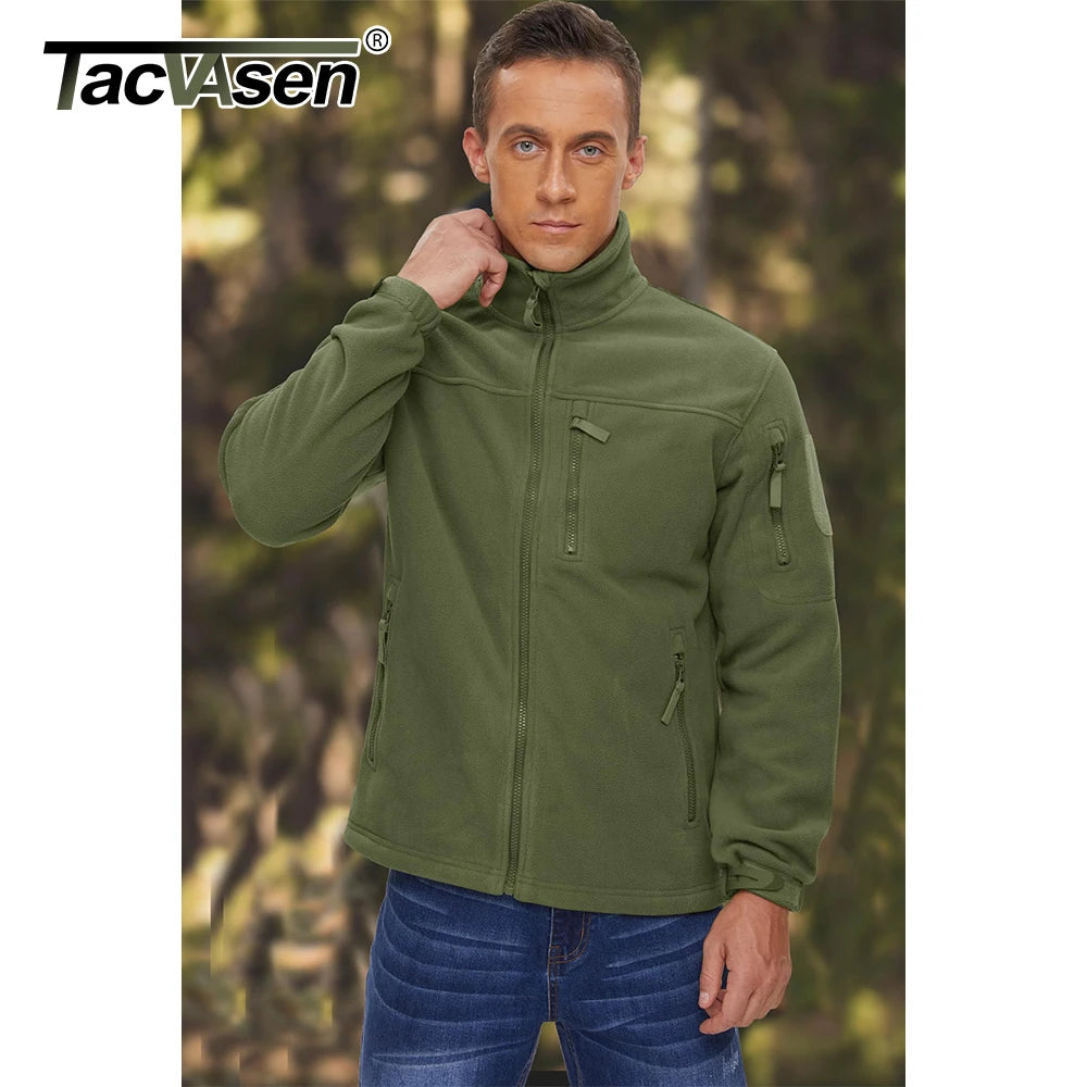 TACVASEN Men's Fleece Jacket Soft Warmth Windproof Full Zip Up Coat Multiple Zipper Pockets Hiking Working Outdoors Windbreaker