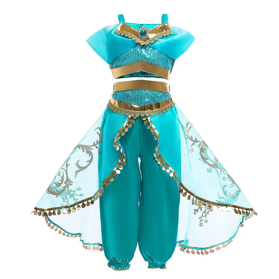 Girls Jasmine Princess Dress Children Elsa Anna Bella Rapunzel Mermaid Costume Kids Snow White Cinderella Aurora Dress