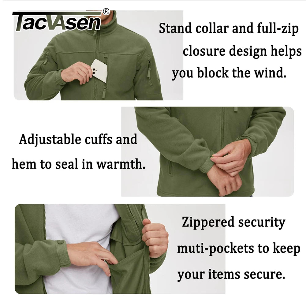 TACVASEN Men's Fleece Jacket Soft Warmth Windproof Full Zip Up Coat Multiple Zipper Pockets Hiking Working Outdoors Windbreaker